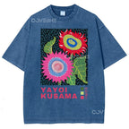 Unisex Polka Dot Flower Printed Washed Tee