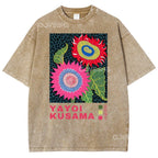 Unisex Polka Dot Flower Printed Washed Tee
