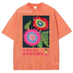 Unisex Polka Dot Flower Printed Washed Tee