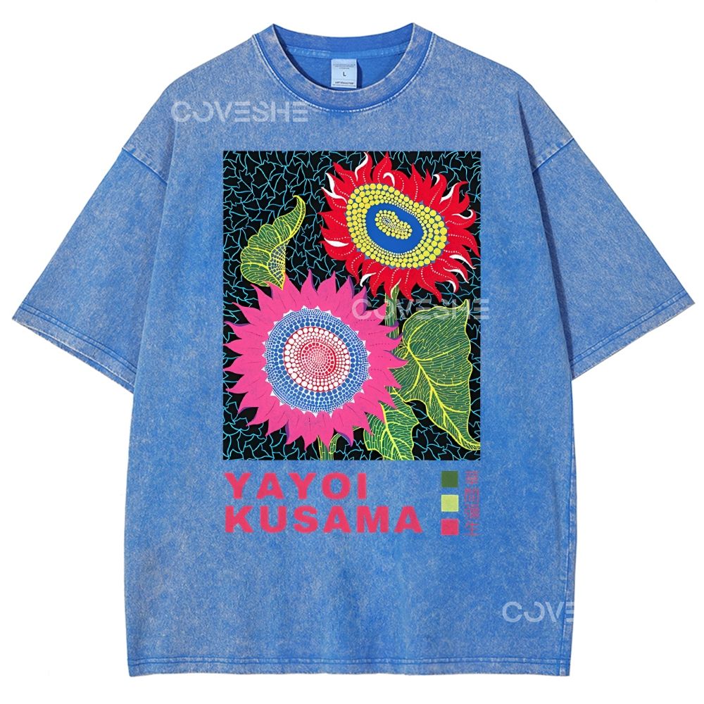 Unisex Polka Dot Flower Printed Washed Tee
