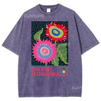 Unisex Polka Dot Flower Printed Washed Tee