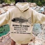 Born to swim Printed Back Cotton Hoodie