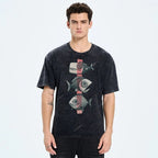 Unisex Vintage Fish Printed Washed Tee