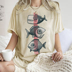 Unisex Vintage Fish Printed Washed Tee