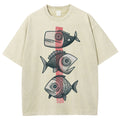 Unisex Vintage Fish Printed Washed Tee
