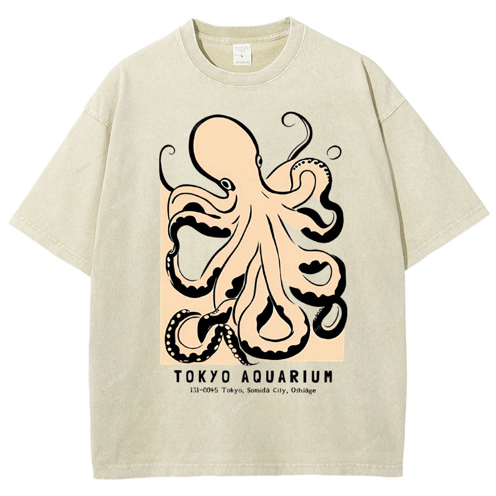 Unisex Octopus Printed Washed Tee