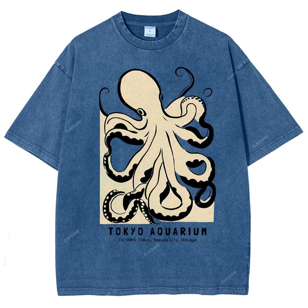 Unisex Octopus Printed Washed Tee