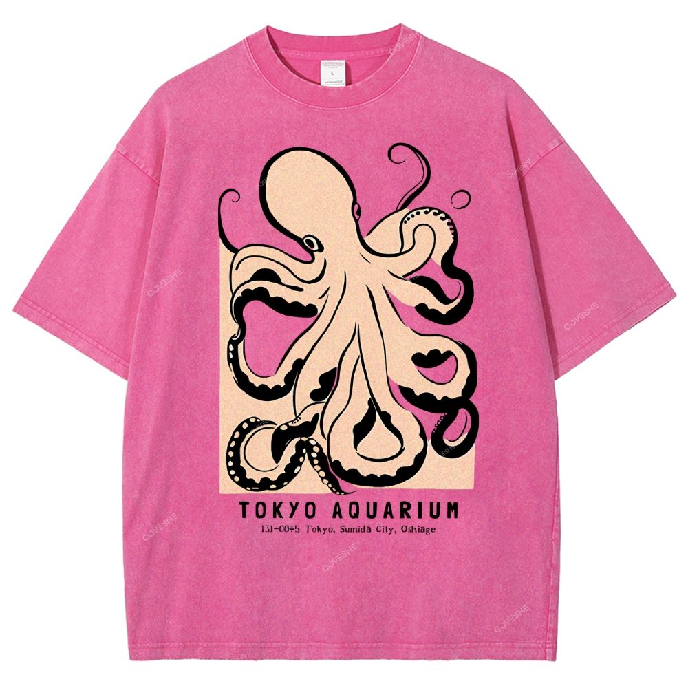 Unisex Octopus Printed Washed Tee