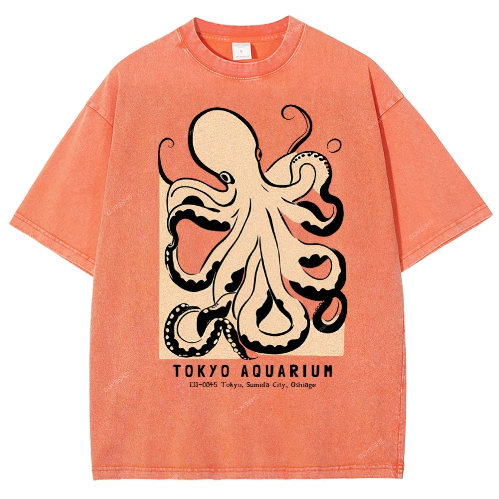 Unisex Octopus Printed Washed Tee