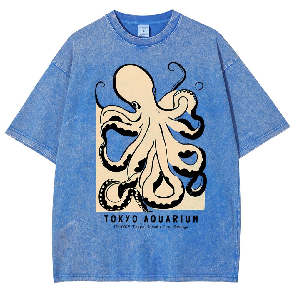Unisex Octopus Printed Washed Tee