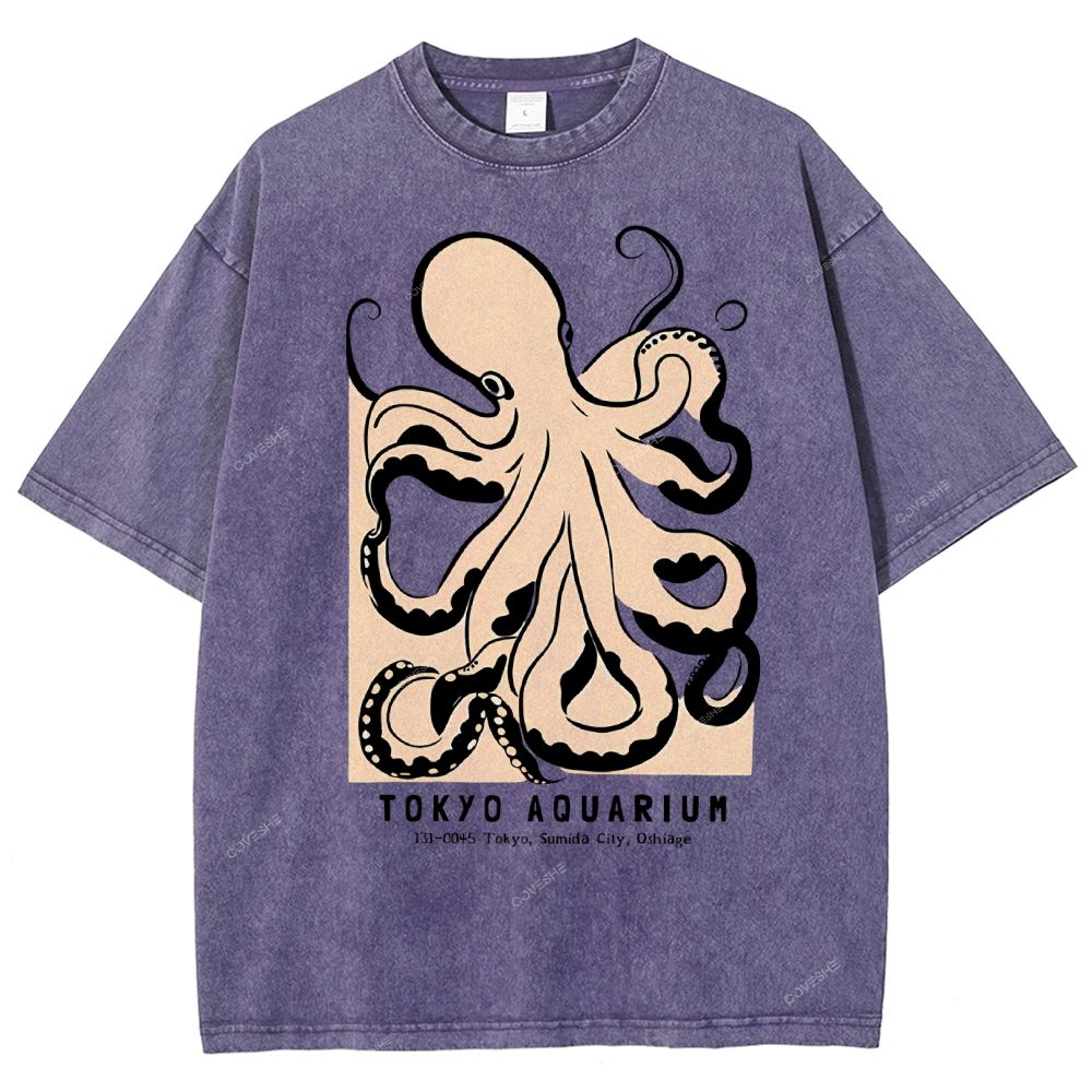 Unisex Octopus Printed Washed Tee