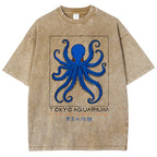 Unisex Tokyo Aquarium Octopus Printed Washed Tee