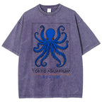 Unisex Tokyo Aquarium Octopus Printed Washed Tee