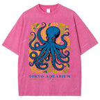 Unisex Tokyo Aquarium Octopus Printed Washed Tee