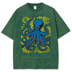 Unisex Tokyo Aquarium Octopus Printed Washed Tee