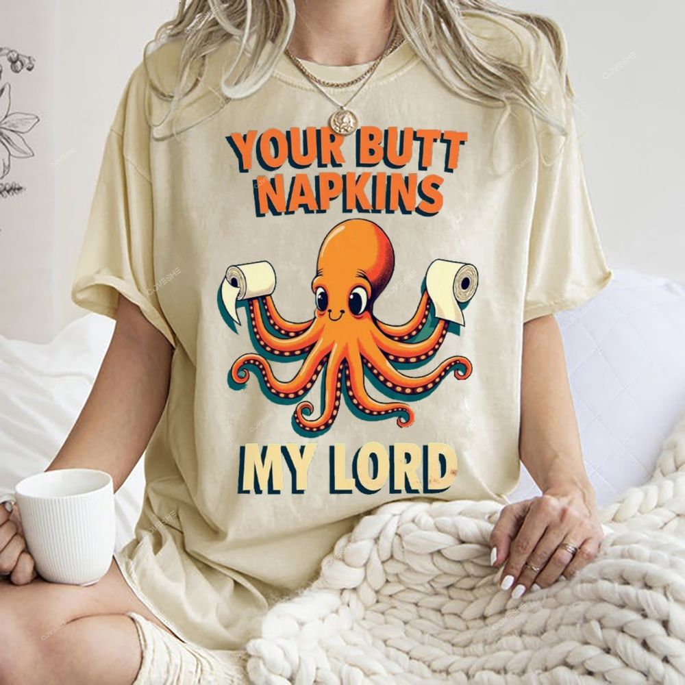 Unisex Octopus Printed Washed Tee
