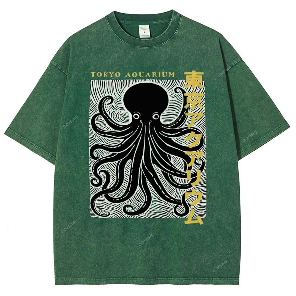 Unisex Tokyo Aouarium Printed Washed Tee