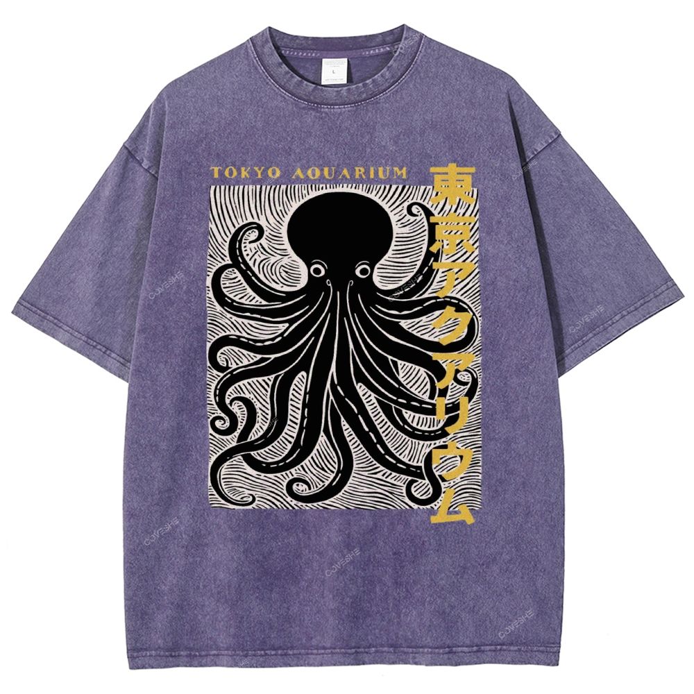 Unisex Tokyo Aouarium Printed Washed Tee