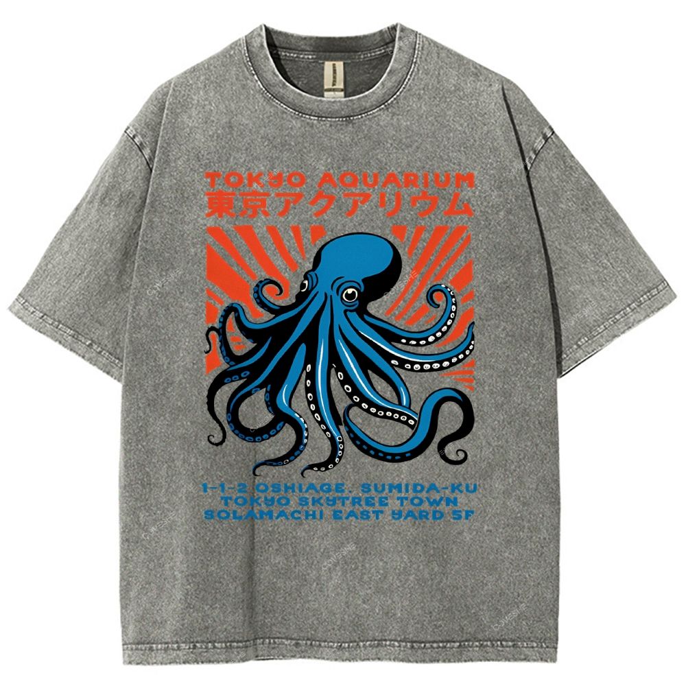 Unisex Tokyo Aquarium Printed Washed Tee