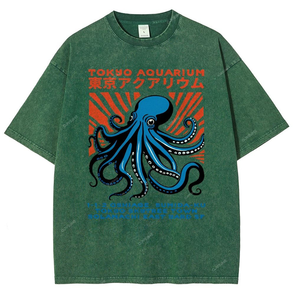 Unisex Tokyo Aquarium Printed Washed Tee