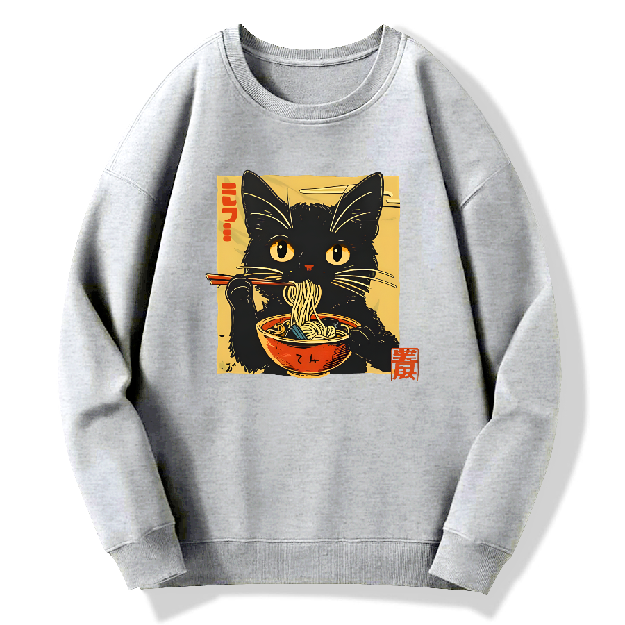 Lamian Noodles and Black Cat Cotton Pullover Sweatshirt