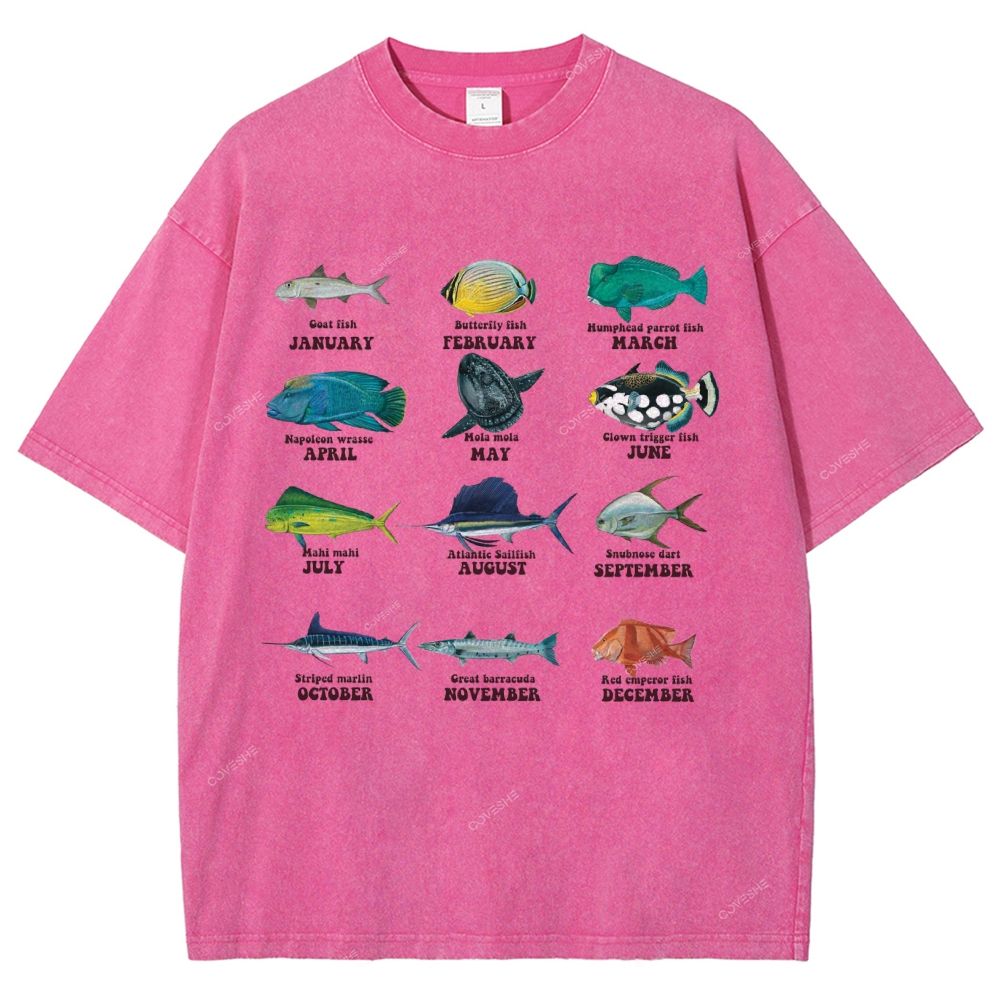 Unisex Ocean Fish Printed Washed Tee