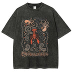 Women's Lobster Octopus Ocean Print Unisex Printed Washed Tee