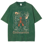 Women's Lobster Octopus Ocean Print Unisex Printed Washed Tee