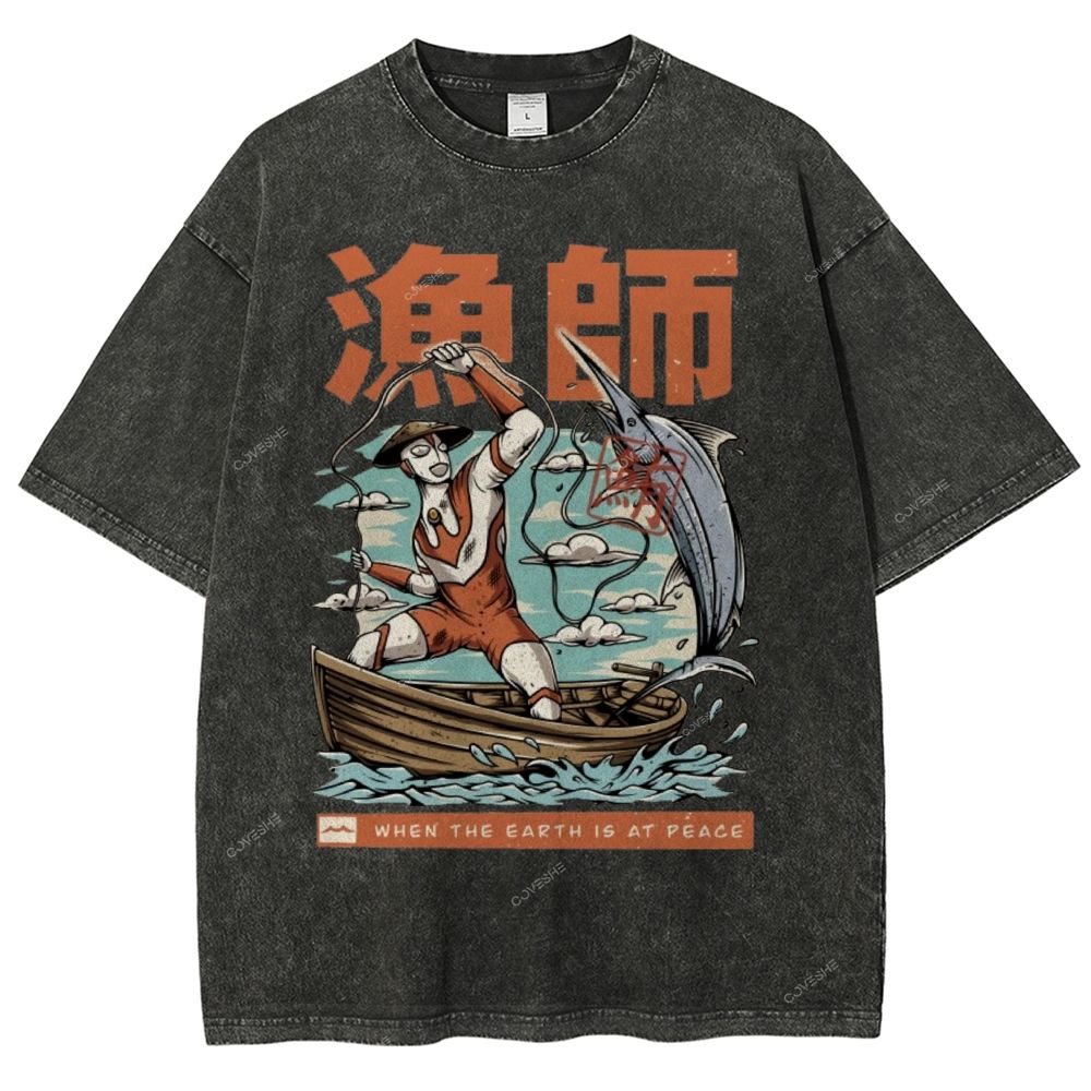 Unisex Fisherman Printed Washed Tee