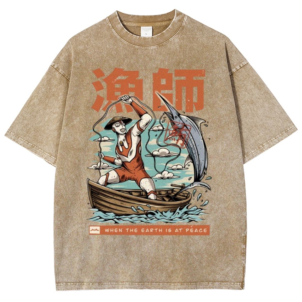 Unisex Fisherman Printed Washed Tee