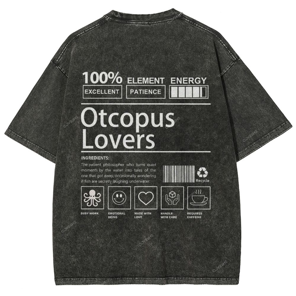 Unisex Octopus Lovers Printed Washed Tee