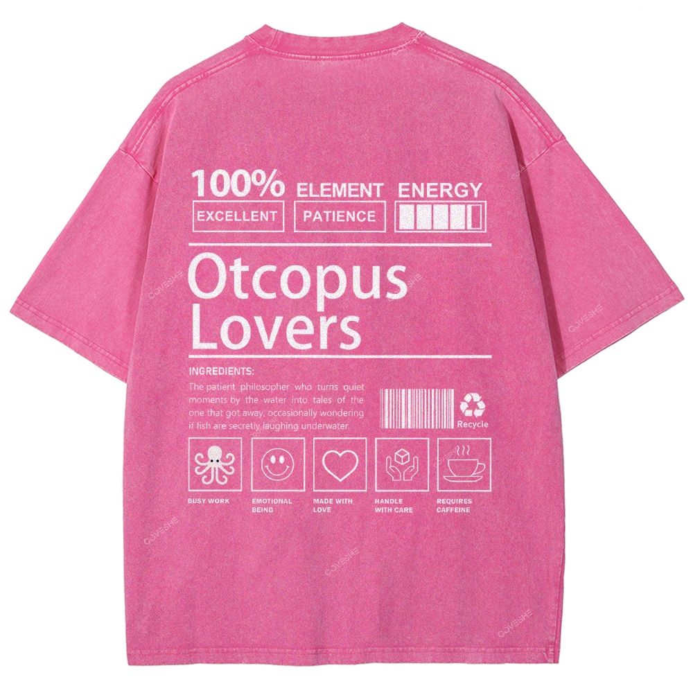 Unisex Octopus Lovers Printed Washed Tee