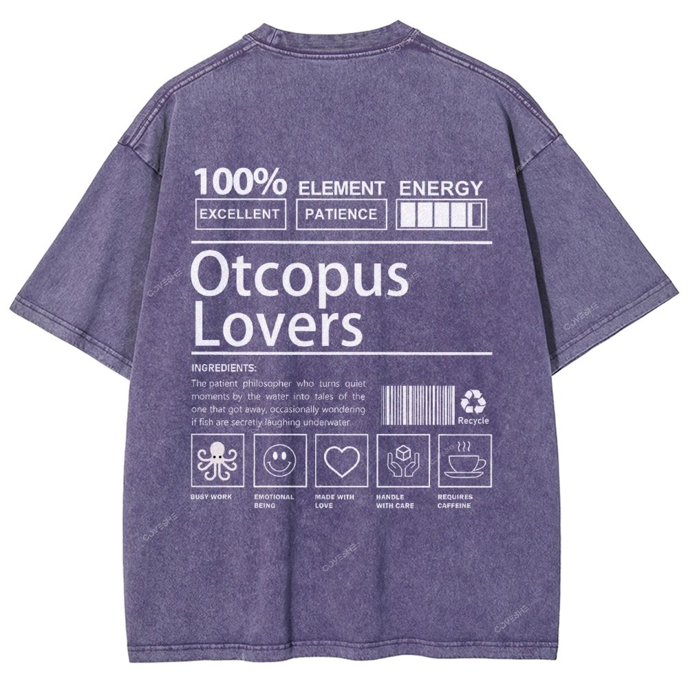 Unisex Octopus Lovers Printed Washed Tee