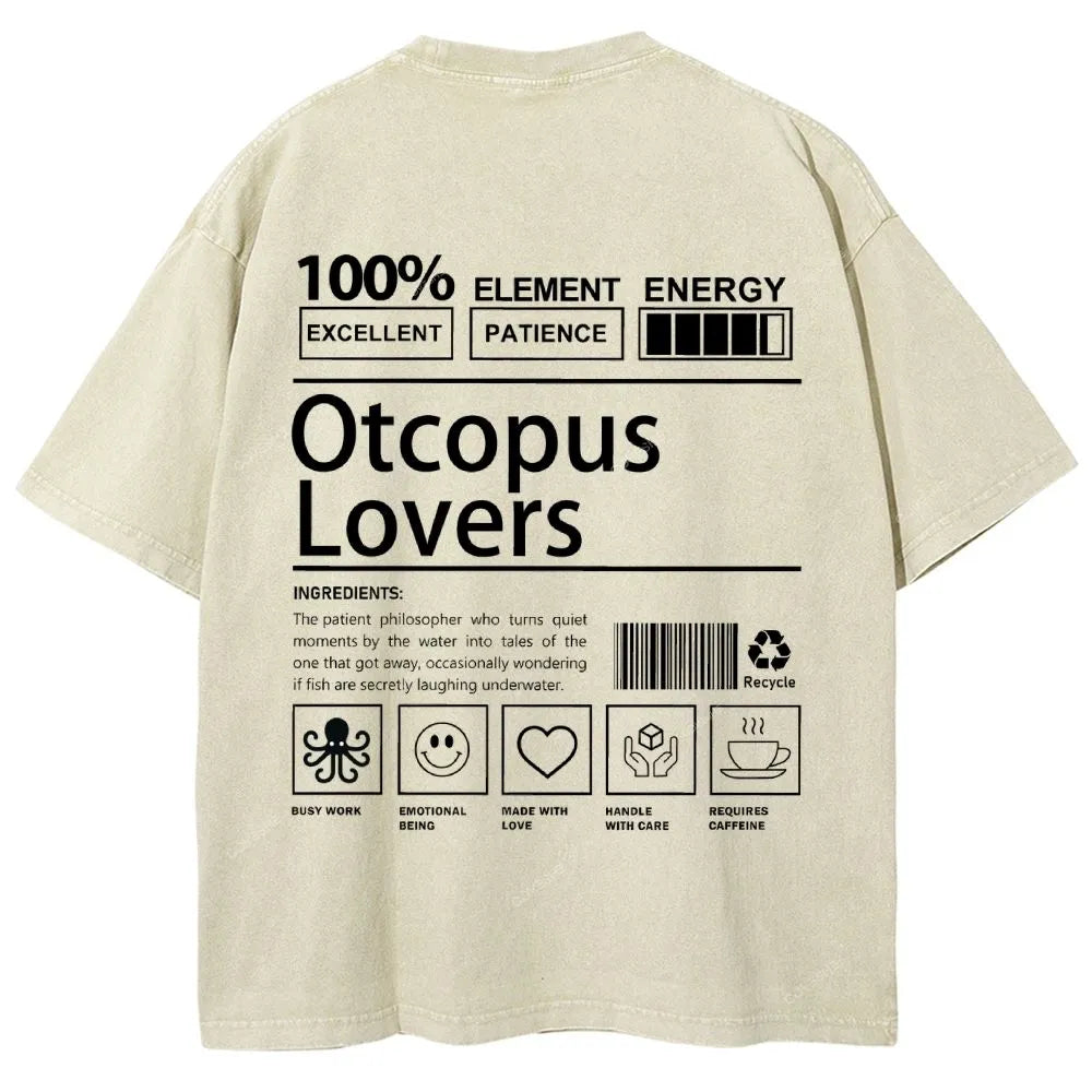 Unisex Octopus Lovers Printed Washed Tee