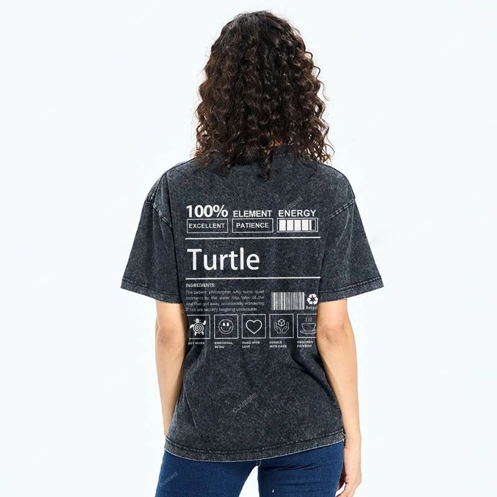 Unisex Turtle Printed Washed Tee
