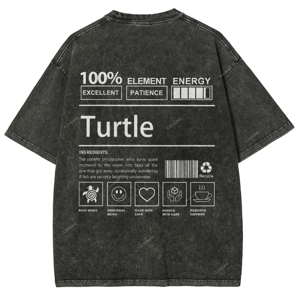 Unisex Turtle Printed Washed Tee
