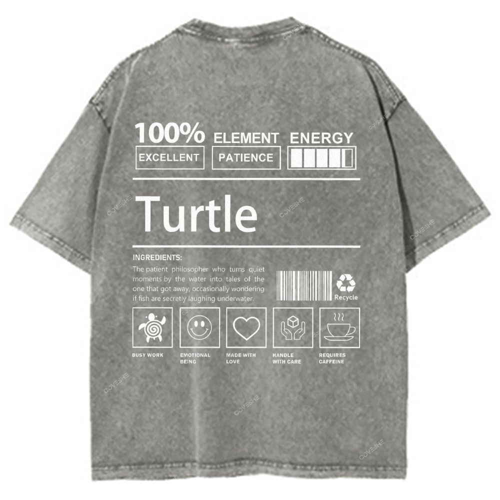 Unisex Turtle Printed Washed Tee