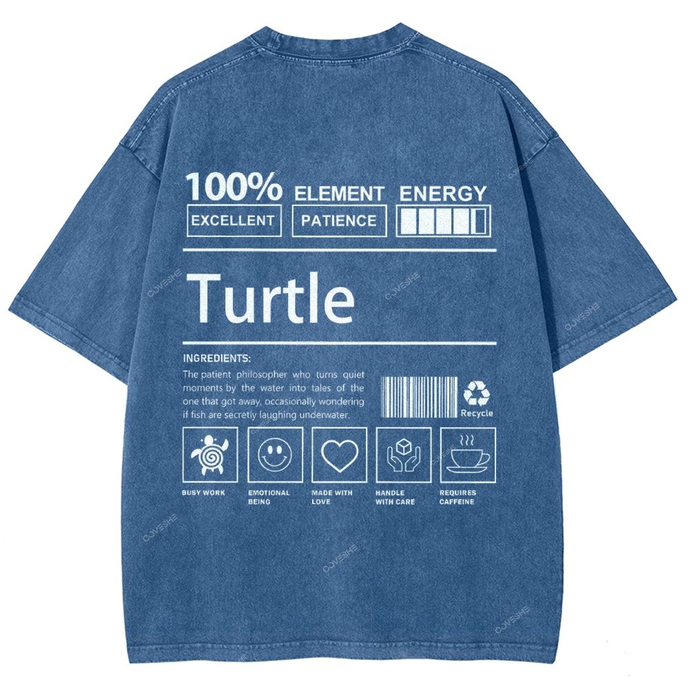 Unisex Turtle Printed Washed Tee