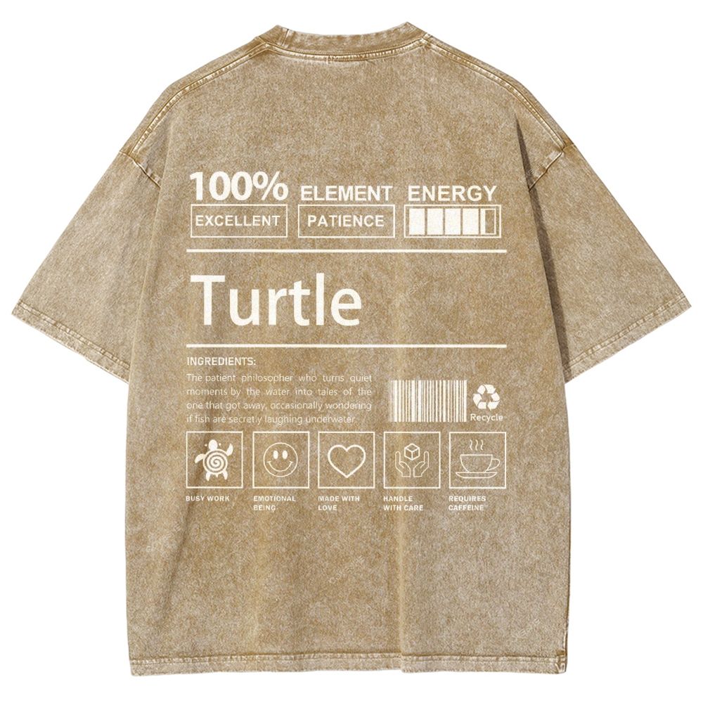Unisex Turtle Printed Washed Tee