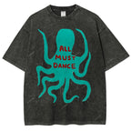 Unisex Dance Octopus Printed Washed Tee