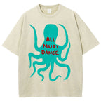 Unisex Dance Octopus Printed Washed Tee