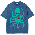 Unisex Dance Octopus Printed Washed Tee