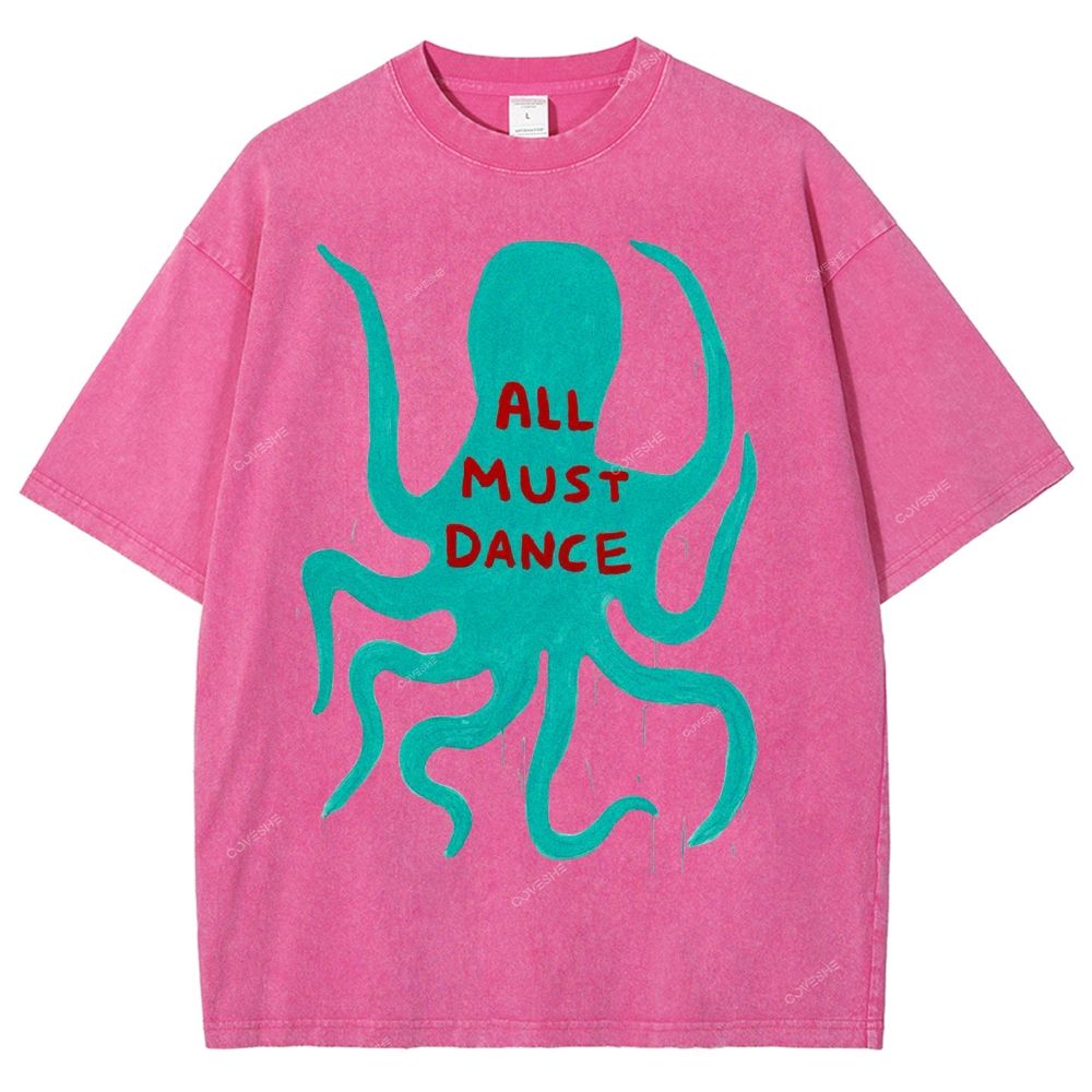 Unisex Dance Octopus Printed Washed Tee