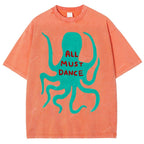 Unisex Dance Octopus Printed Washed Tee