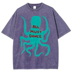 Unisex Dance Octopus Printed Washed Tee