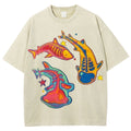Unisex Colorful Cartoon Fish Printed Washed Tee