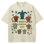 Unisex Turtle Printed Washed Tee