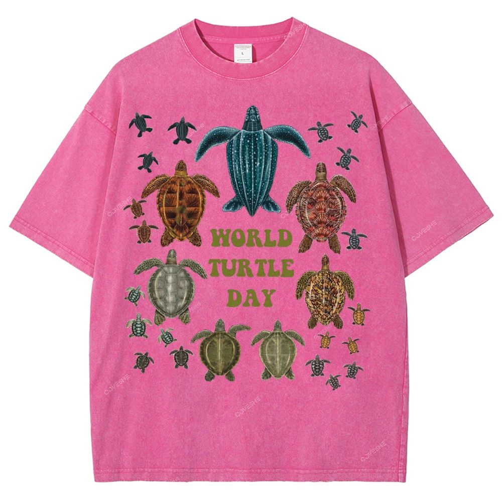 Unisex Turtle Printed Washed Tee