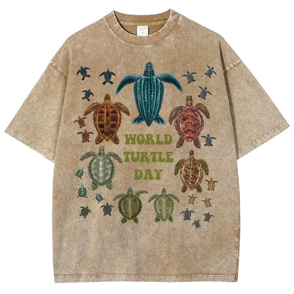 Unisex Turtle Printed Washed Tee