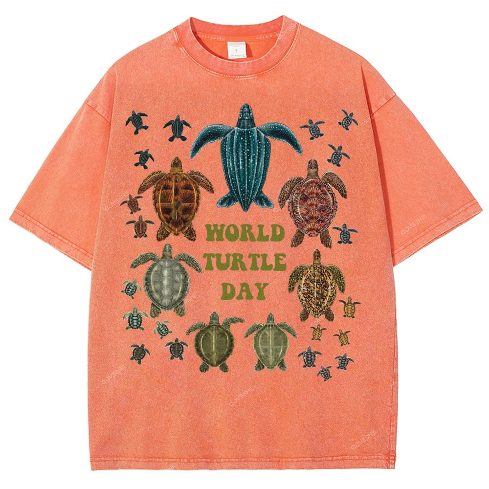 Unisex Turtle Printed Washed Tee